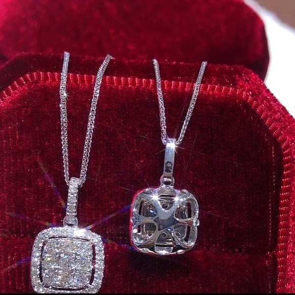 Silver Crystal Dainty Square Necklace - Picture 4 of 6